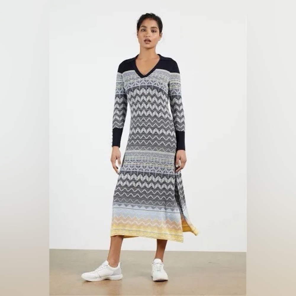 Ted Baker Navy Jacquard Knit Polo Patterned Dress Womens Maxi Size 2